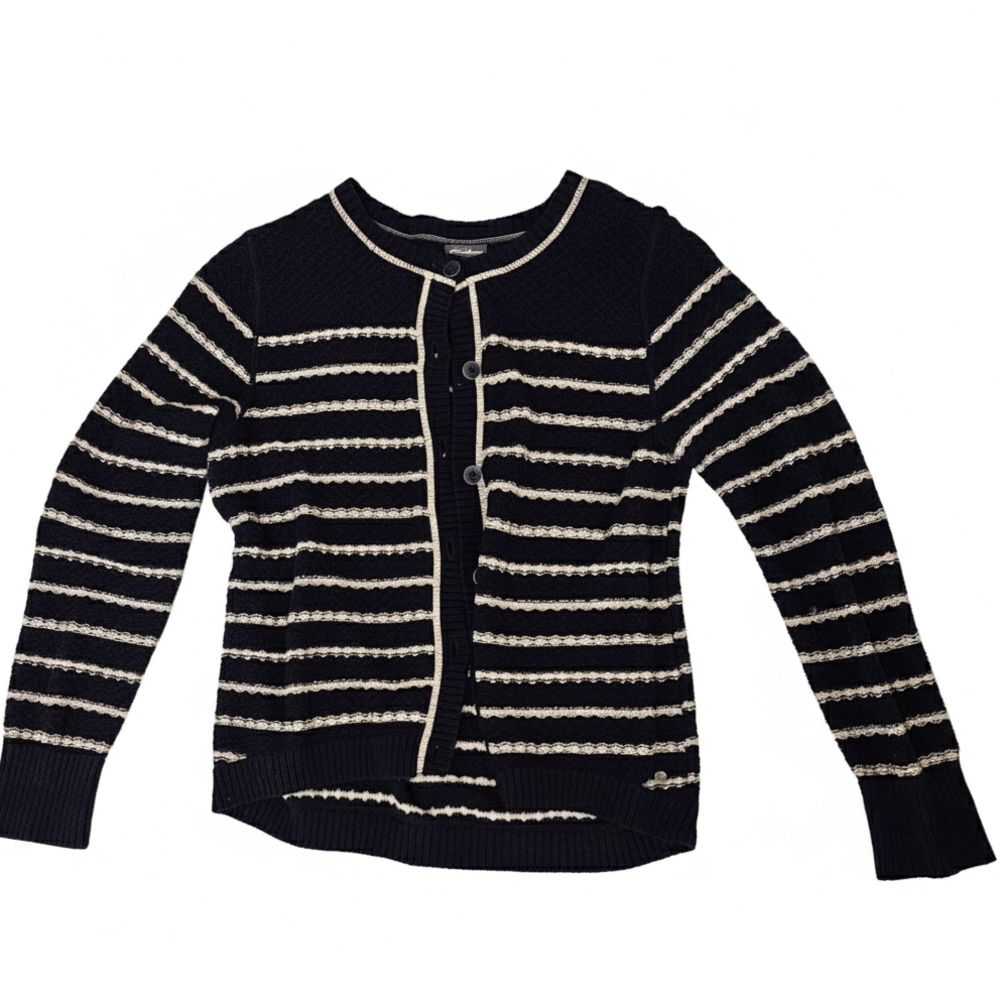 Eddie Bauer Black/dark Blue and Cream Striped Cardigan